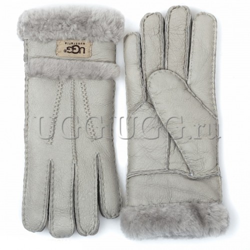 Светло-серые кожаные перчатки UGG Gloves Tenney Light Grey