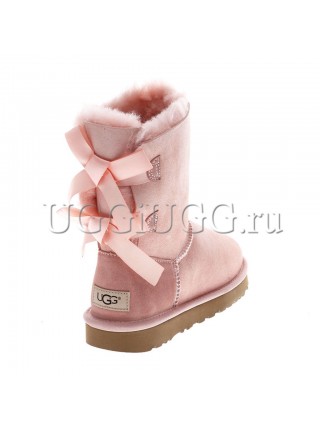 Короткие угги с лентой бледно-розовые UGG Bailey Bow II Pink