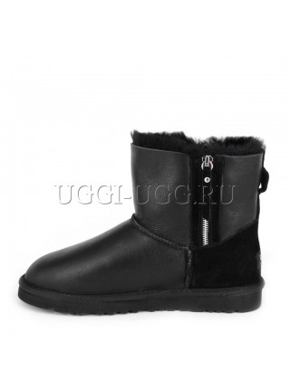 Мужские угги на молнии черные обливные UGG Double Zip Mini Boot Mens Metallic Black
