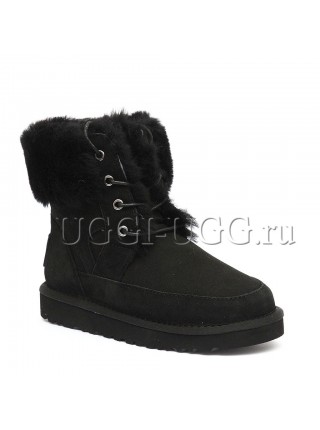 Женские ботинки угги на шнуровке черные UGG Liana Boot Black