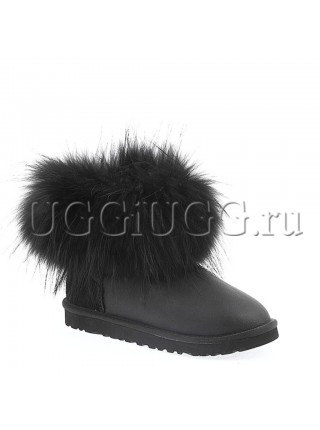 Угги с мехом чернобурки черные кожаные UGG Australia Fox Fur Black