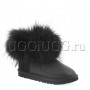 Угги с мехом чернобурки черные кожаные UGG Australia fox fur black