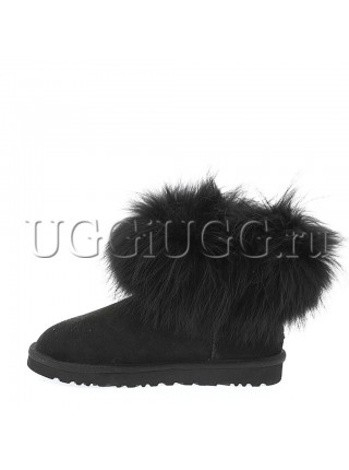 Женские угги с лисой черные UGG Fox Fur Only Black