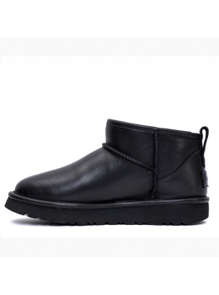 Мужские черные кожаные угги UGG Mens Classic Ultra Mini Leather Black