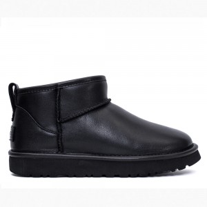 Мужские черные кожаные угги UGG Mens Classic Ultra Mini Leather Black