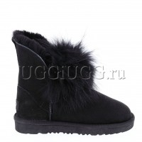 Угги с мехом лисы спереди черные UGG Fox Gen II Black