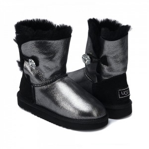 Детские угги черные блестящие с пуговицей UGG Kids Bailey Bling Glitter Black