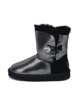 Детские угги черные блестящие с пуговицей UGG Kids Bailey Bling Glitter Black