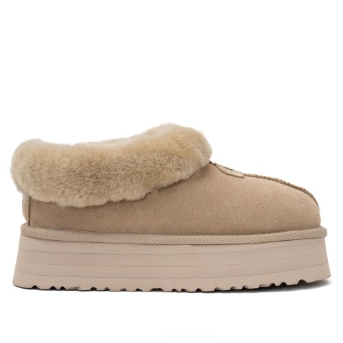 Свето-коричневые слипоны на платформе UGG Platform Slipper Camel