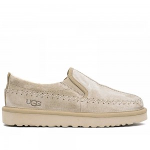 Слипоны с мехом бежевые UGG Stitch Slip On Sand