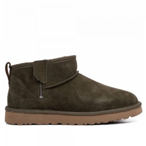 Мужские угги хаки на молнии UGG Mens Classic Ultra Mini Zip Boot Khaki