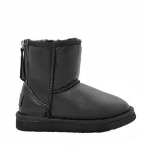 Детские угги на молнии кожаные черные UGG Kids Short Zip Leather Black