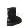 Детские угги на молнии кожаные черного цвета UGG Kids Short Zip Metallic Black