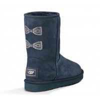 Короткие угги с бантиком из страз синие UGG Crystal Bow Navy