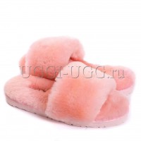 Тапочки угги открытые розовые UGG Fluff Slide Pink