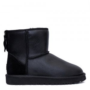 Мини угги на молнии черные обливные UGG Mini Zip Metallic Black