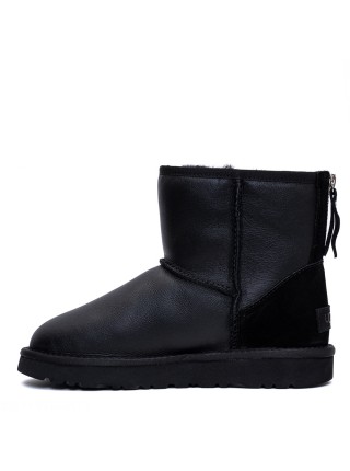 Мини угги на молнии черные обливные UGG Mini Zip Metallic Black